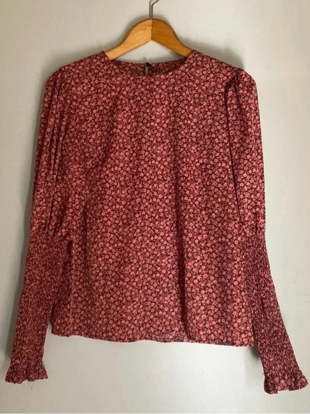 SHEIN Red and Pink Floral Pattern Long Sleeve Blouse Size Small US 4